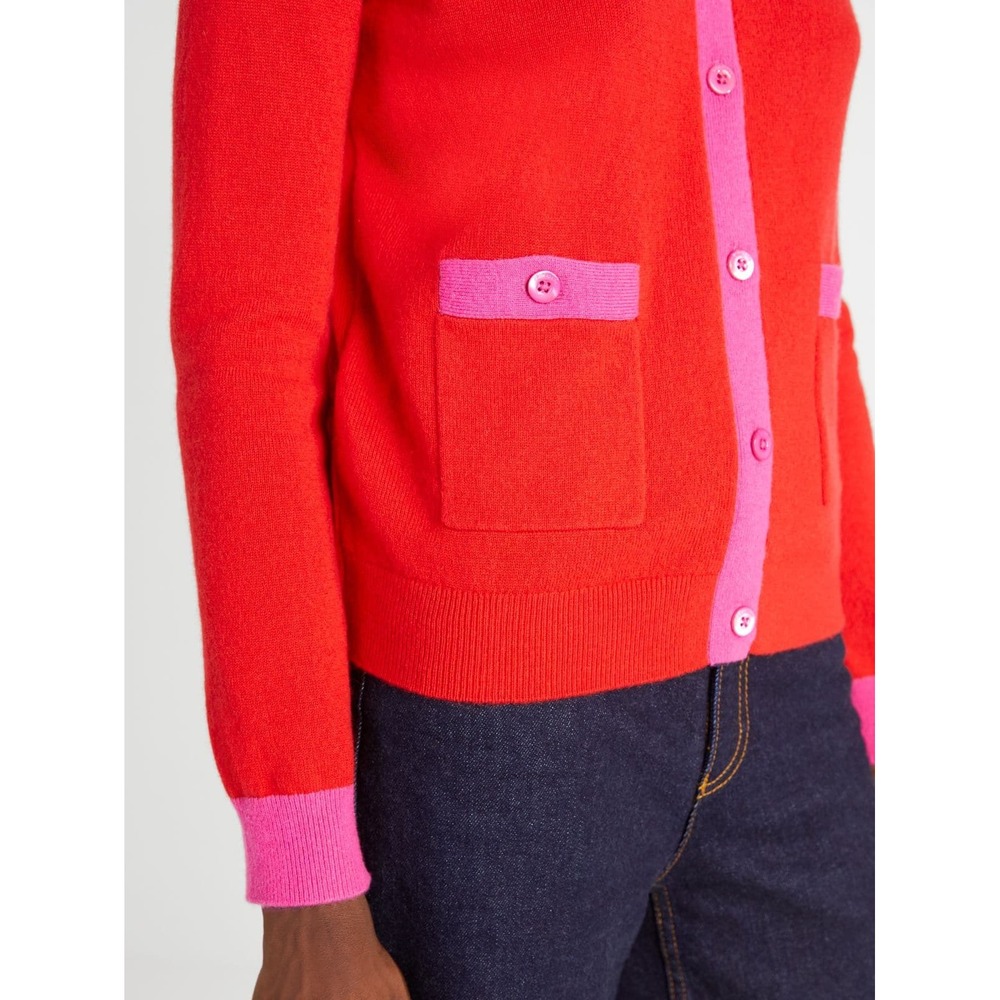 Kate Spade Colorblock Cashmere Gallery Cardigan Red Pink KA429 Medium - Picture 9 of 12